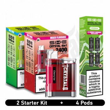 2 SKE Crystal 4 in 1 Prefilled Pod Vape Kit + 4 Pods